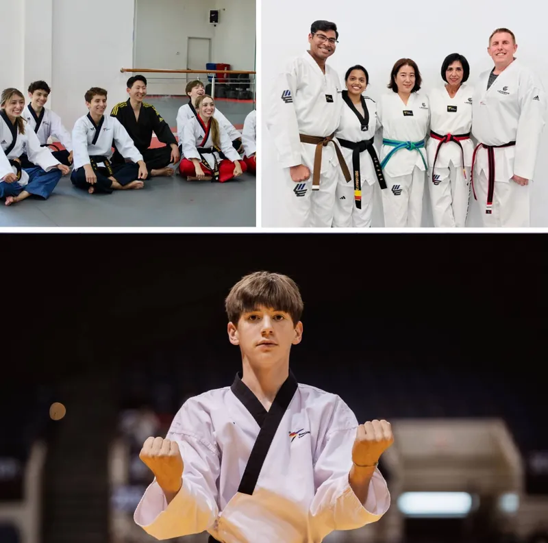 Teen students in training and a row of colored belts